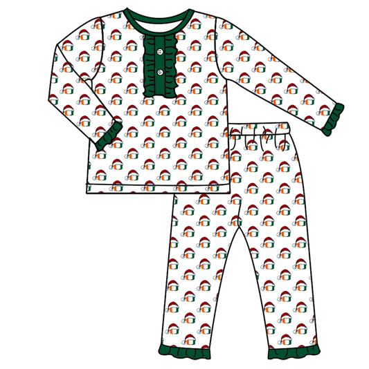 Custom moq 5 tat about 6-8 weeks Christmas hat magnet orange green teamlong sleeve  girls  Pajama sets