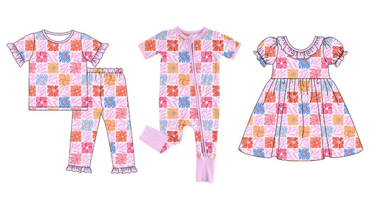 5.6 custom each style moq 5eta 4-6week Sibling Sisters floral baby girl short sleeve pants sets and dress and rompers match family design