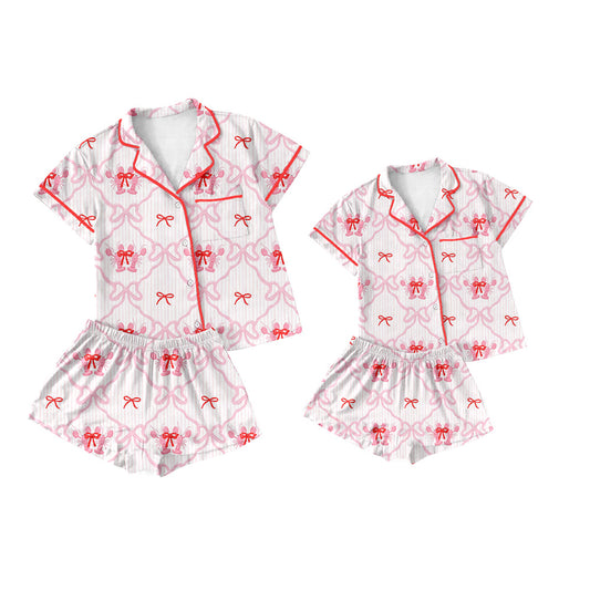 25.10.2 custom each style moq 5eta 4-6week Sibling Sister bow baby short sleeve shorts sets and adult set match design