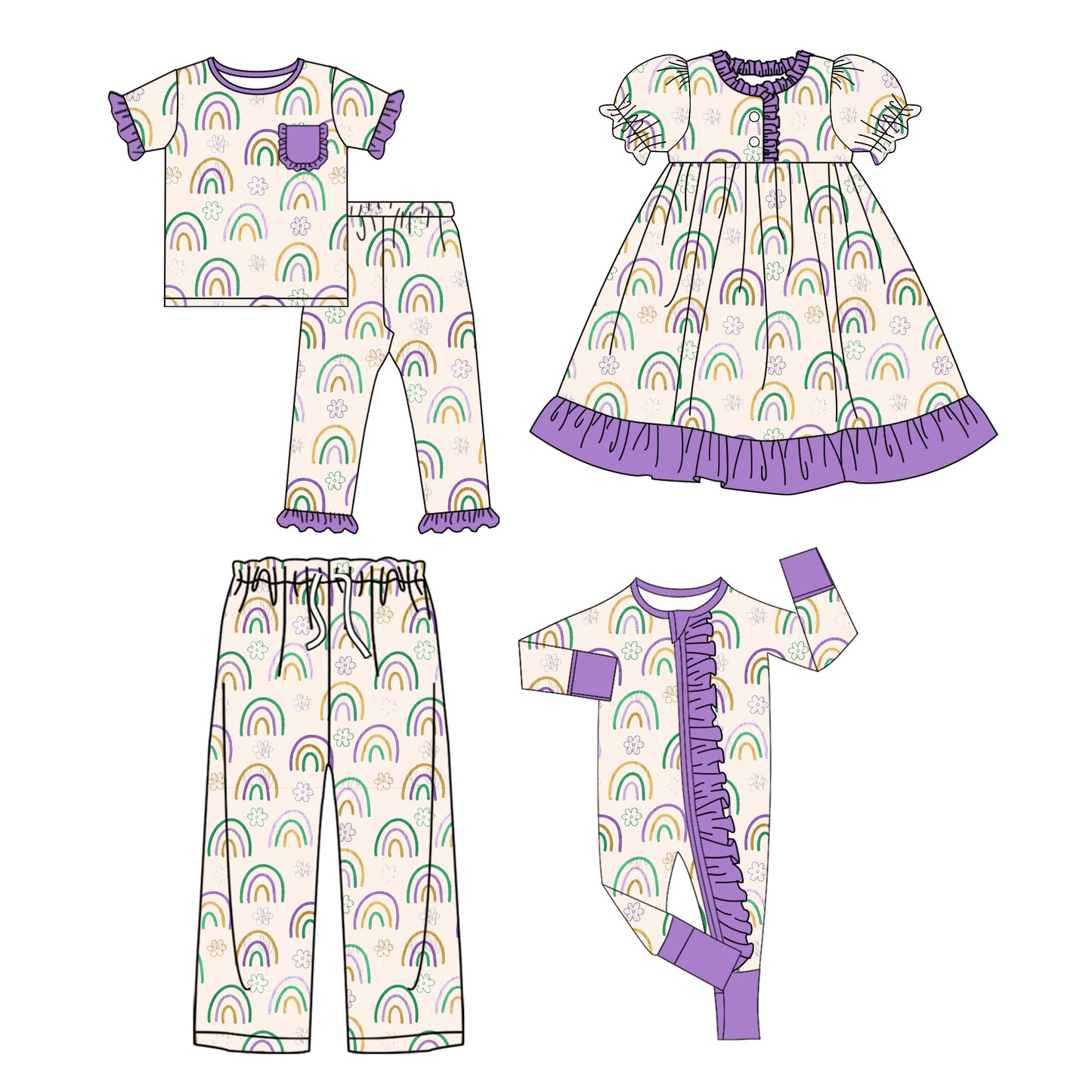 25.9.19 custom each style moq 8 eta 6-8week Sibling Sister rainbow baby short sleeve pants sets and romper and dress and adult pants match design