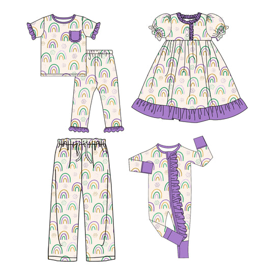 25.9.19 custom each style moq 8 eta 6-8week Sibling Sister rainbow baby short sleeve pants sets and romper and dress and adult pants match design