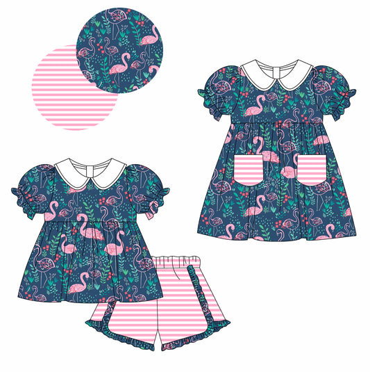 12.2 custom each style moq 5eta 4-6week Sibling Sister baby girl short sleeve shorts sets and dresses match design