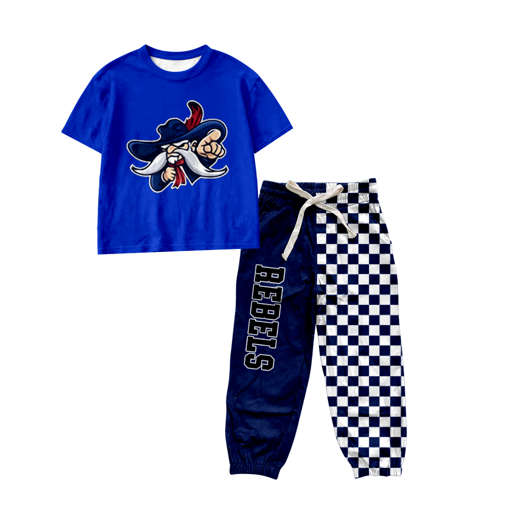 custom moq 5 mix size MSD070408 Baby Kids Short Sleeve Shirt Checked Long Pants Set