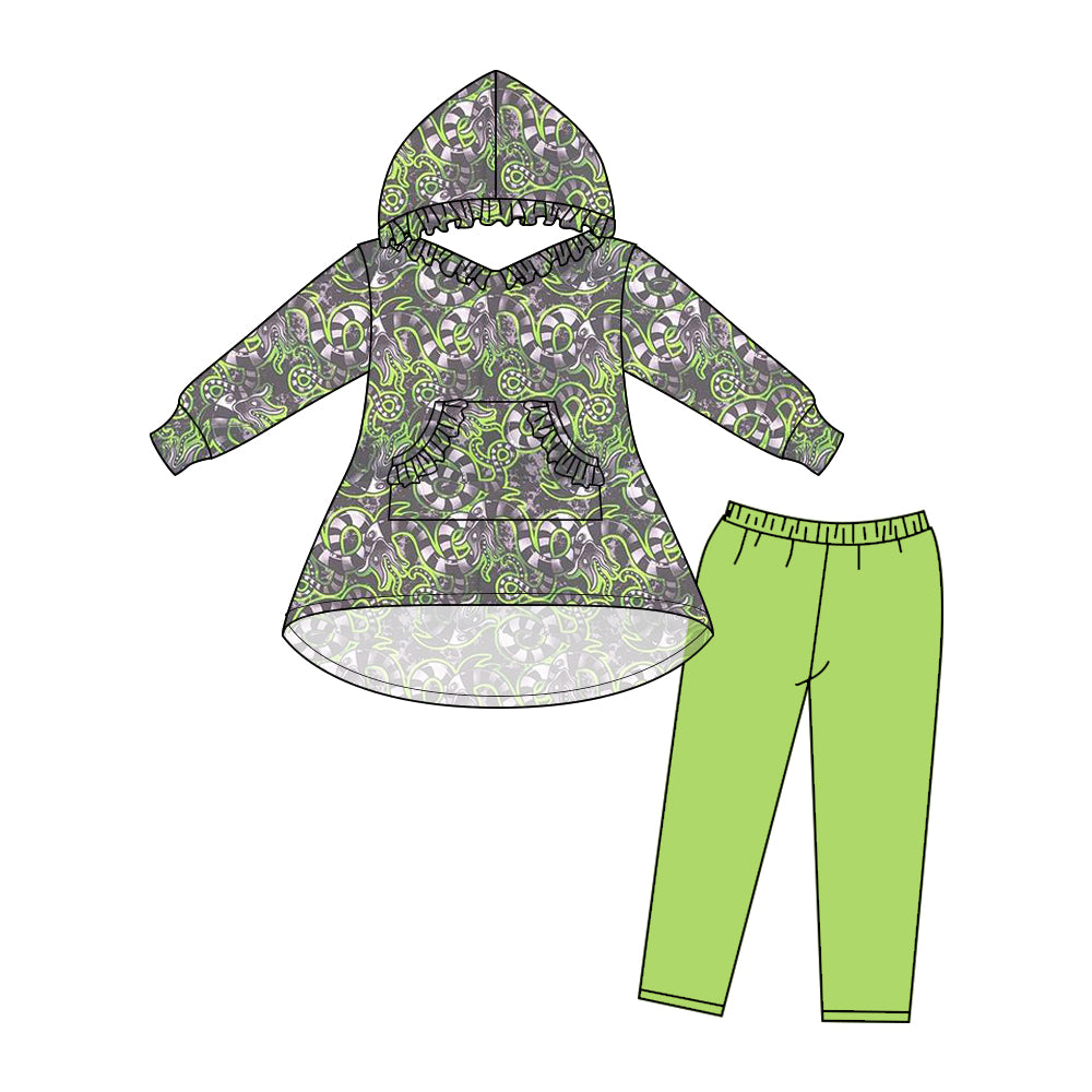 7.9 custom each style moq 5eta 4-6week green hooded long sleeve pants baby girls sets