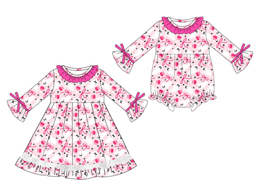 25.5.10 custom each style moq 5eta 4-6week Sibling Sisters ghost bow baby girl long sleeve dress and rompers match family design