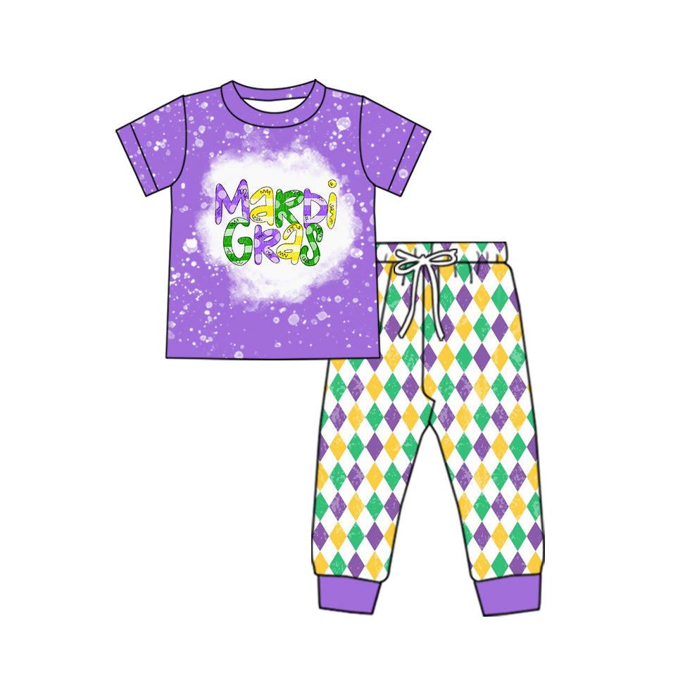 10.12 custom each style moq 5eta 4-6week baby boys clothes MARDI GRAS purple short sleeve pants sets