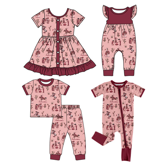 25.12.24 custom each style moq 5 eta 6-8week Sibling Sisters riding horse baby girl short sleeve pants sets and dress and rompers 2 match family design