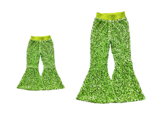 7.4 custom each style moq 5eta 4-6week green sequined kids pants and adult pants