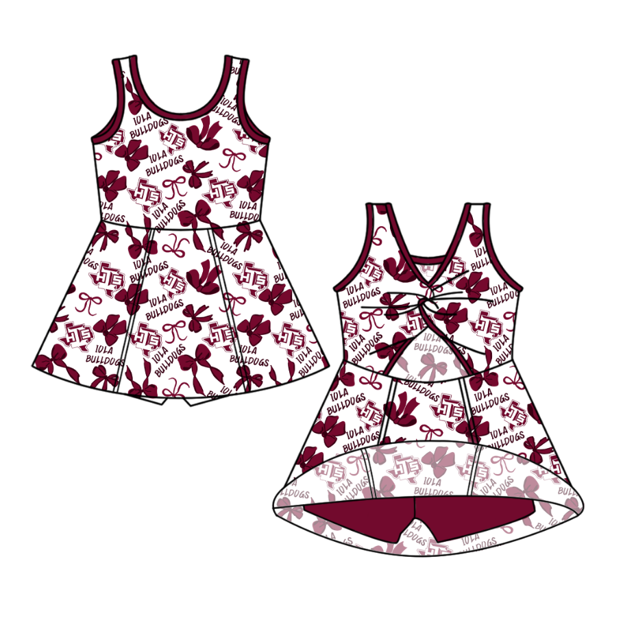 Custom moq 5 mix size milk silk summer teams Red Bow Baby Girl's Sleeveless Knee-Length Yoga Dress