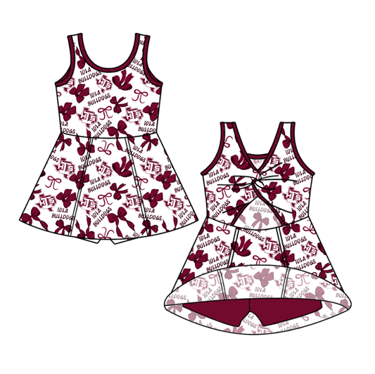 Custom moq 5 mix size milk silk summer teams Red Bow Baby Girl's Sleeveless Knee-Length Yoga Dress