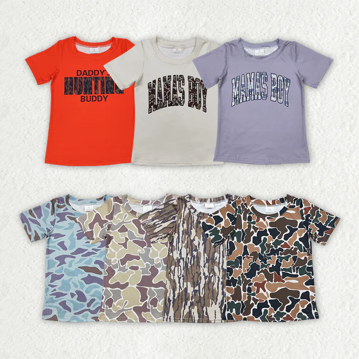 RTS NO MOQ baby boys clothes camouflage short-sleeved tops