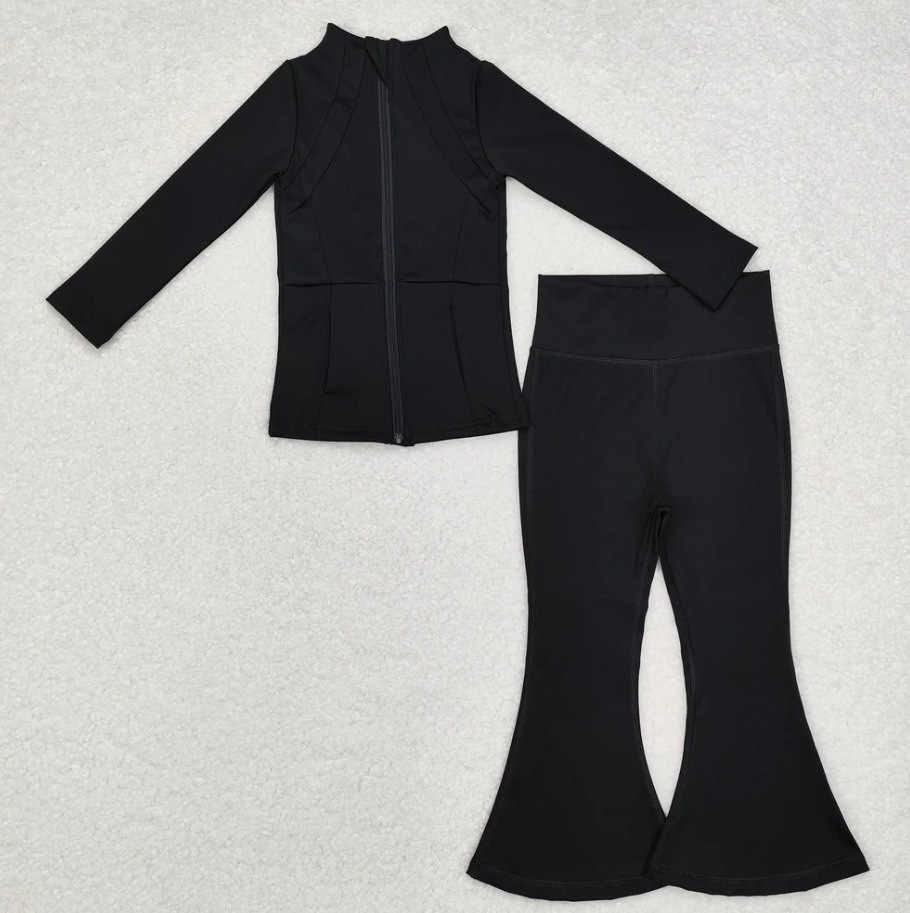 RTS NO MOQ Solid Color Zipper Top-Bell Pants Yoga Wear Sports Suit
