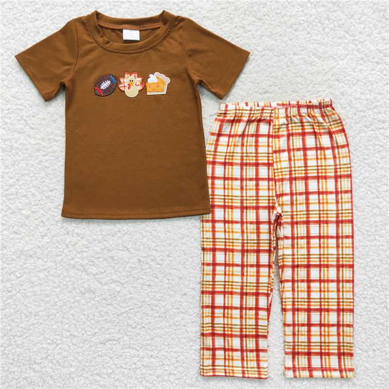 RTS NO MOQ（In Stock) BSPO0143 Embroidered turkey short-sleeved trousers suit