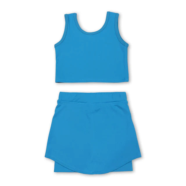 RTS NO MOQ Sibling Baby Girls Vest Top Skirt Shorts Bottom Active Active Clothes Yoga Set