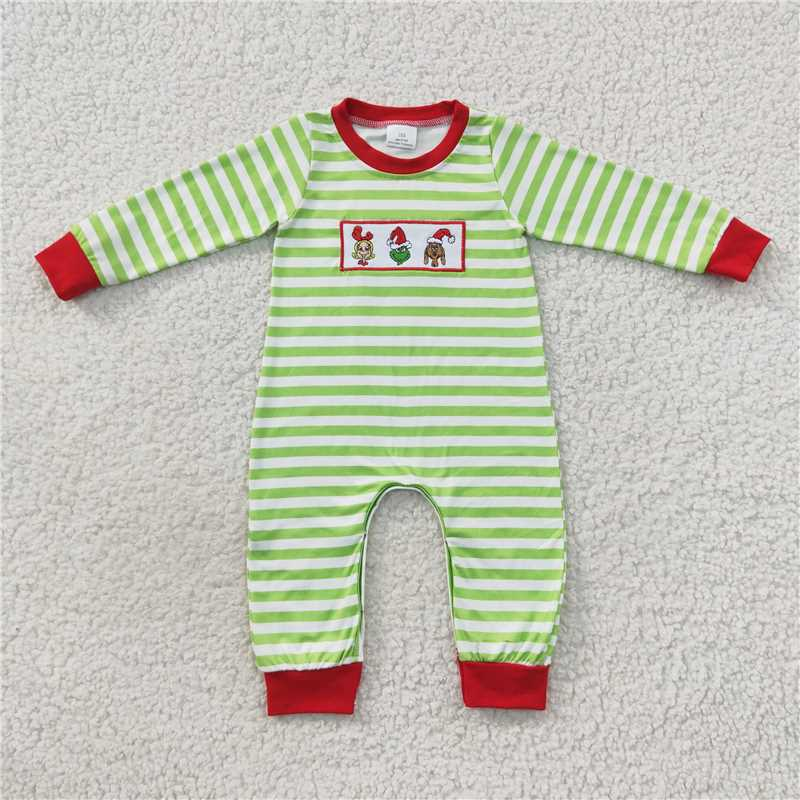 RTS NO MOQ（In Stock ) LR0388 Embroidered Christmas long-sleeved jumpsuit