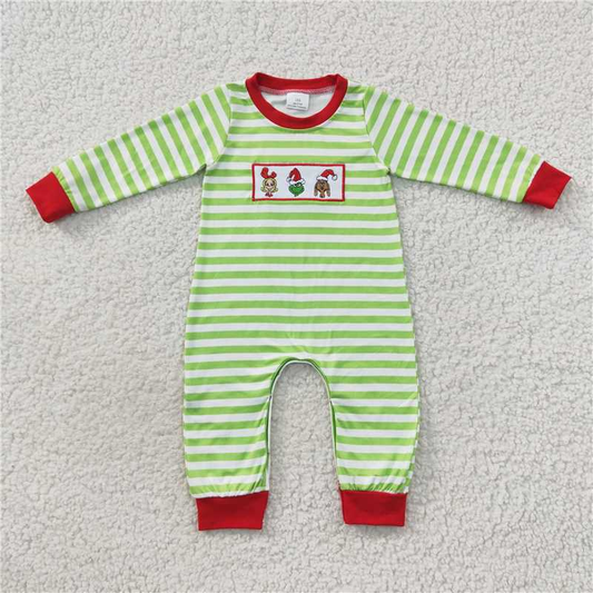 RTS NO MOQ（In Stock ) LR0388 Embroidered Christmas long-sleeved jumpsuit