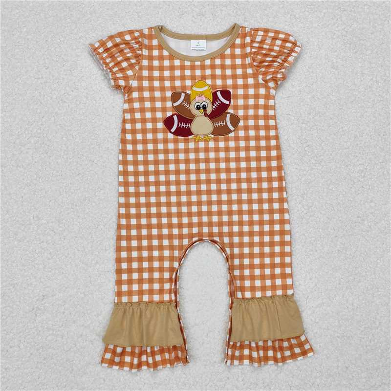 RTS NO MOQ（In Stock) SR1886 Embroidery turkey short-sleeved jumpsuit