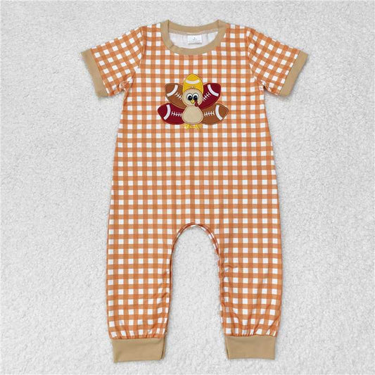 RTS NO MOQ（In Stock) SR1887 Embroidered turkey short-sleeved jumpsuit