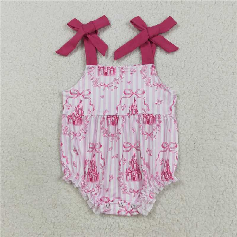 RTS NO MOQ Sibling Baby girls clothes casle pink suspender shorts suit & rompers