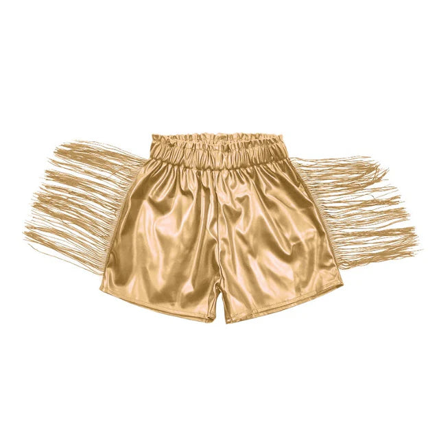 RTS NO MOQ Sibling Baby Girls Tassels Fashion Sibling Sister Pleather Shorts