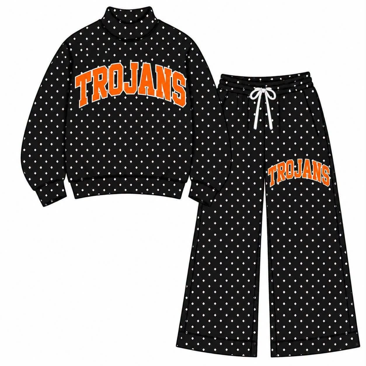 custom moq 5 mix size AAMY0110 High Neck Baby Girls Polka Dot Long Sleeve Top and Flare Pants Set