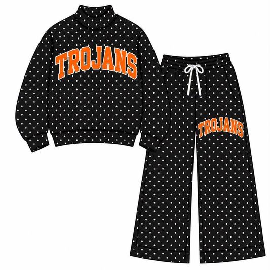 custom moq 5 mix size AAMY0110 High Neck Baby Girls Polka Dot Long Sleeve Top and Flare Pants Set
