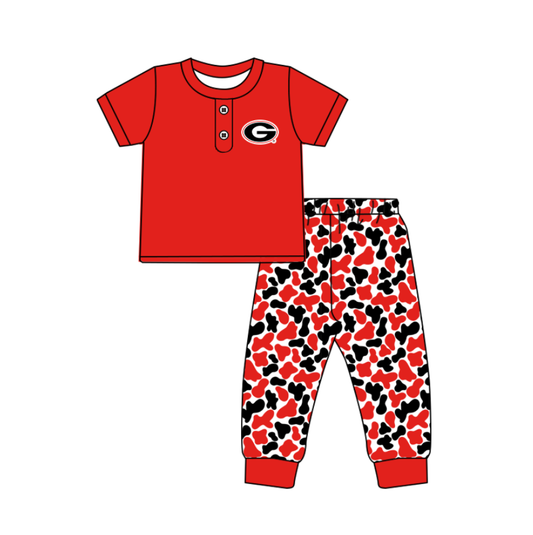 Custom moq 5 mix size milk silk summer teams baby boys clothes camouflage red short sleeve pants sets-25.11.25