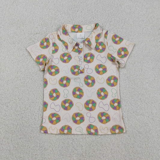 RTS NO MOQ（In Stock) Carnival Necklace Donut Button Collar Short-Sleeve Top