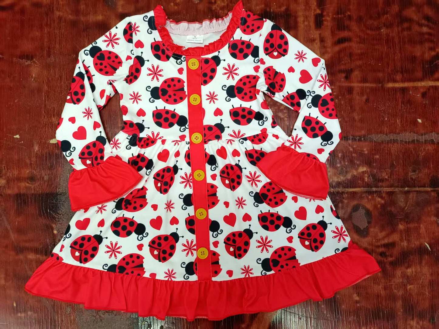 Custom moq 3 eta 6-7weeks baby girl clothes red long sleeve dress-25.5.12