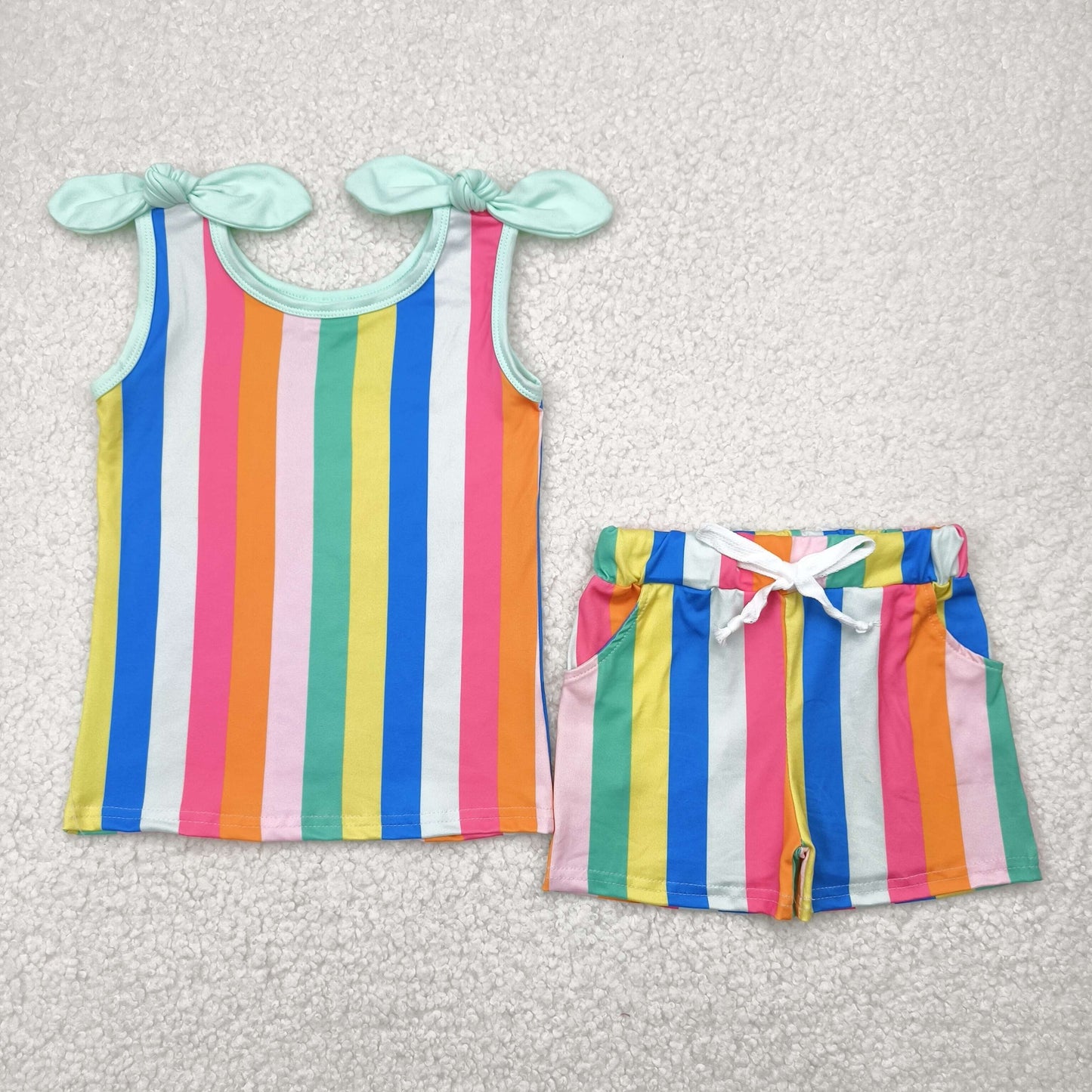 RTS NO MOQ GSSO2540 Colorful striped sleeveless shorts set