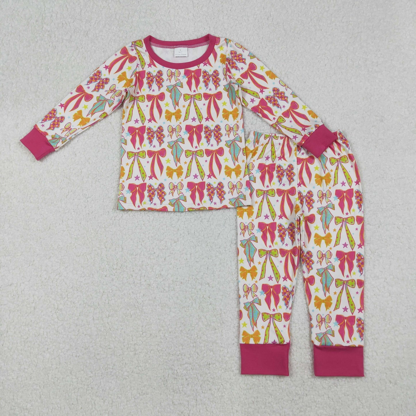 RTS NO MOQ（In Stock) GLP2615 Bow Pattern Star Rose Red Long Sleeve Pants Pajama Set