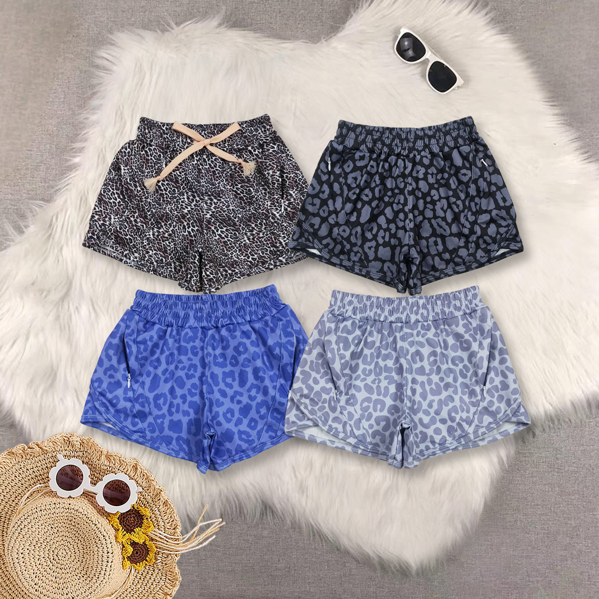RTS NO MOQ baby girl clothes summer yoga leopard shorts