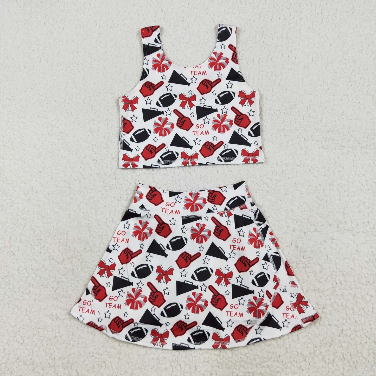 RTS NO MOQ（In Stock ) GSD2693 go team red hand gesture trumpet star bow pattern sleeveless skirt yoga set