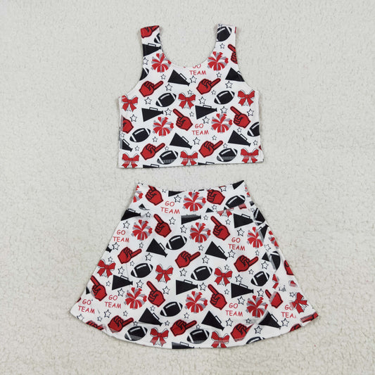RTS NO MOQ（In Stock ) GSD2693 go team red hand gesture trumpet star bow pattern sleeveless skirt yoga set