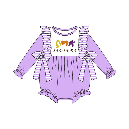 5.8custom each style moq 5eta 4-5week Sibling Sister SISTERS prints purple girls outfits and baby romper and dress match family design