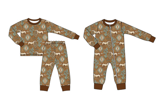 25.6.13 custom each style moq 5eta 4-6week Sibling Sisters horse baby boy long sleeve pants sets and rompers match family design