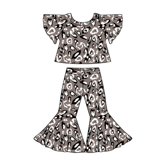 11.9 custom each style moq 5eta 4-6week Sibling Sister leopard baby girls short sleeve pants sets 1 and floral girl short sleeve pants sets 2 match design