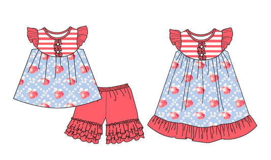 3.28 custom each style moq 5eta 4-6week Sibling Sister bow apple baby girl short sleeve shorts sets and dresses match design