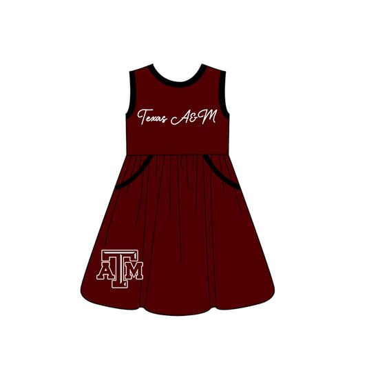 Custom moq 5 each style eta 6-8weeks baby girl clothes team dark red sleeveless dress-25.10.14