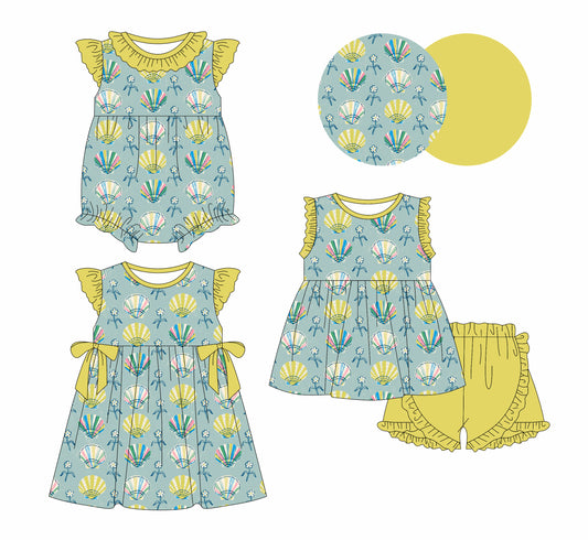 3.21 custom each style moq 5eta 4-6week Sibling Sisters floral baby girl short sleeve shorts sets and dress and rompers match family design