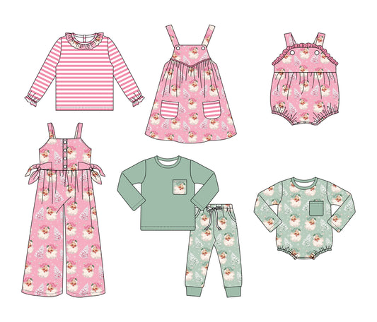 25.6.2 custom each style moq 5eta 4-6week Sibling Sisters Christmas pink baby boy long sleeve pants sets and dress and short sleeve rompers and long romper and top and jumpsuit match family design