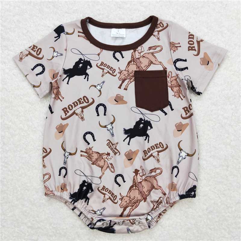Baby Kids western cowboy bullfighting Summer Embroidery Sibling Rompers Clothes Set
