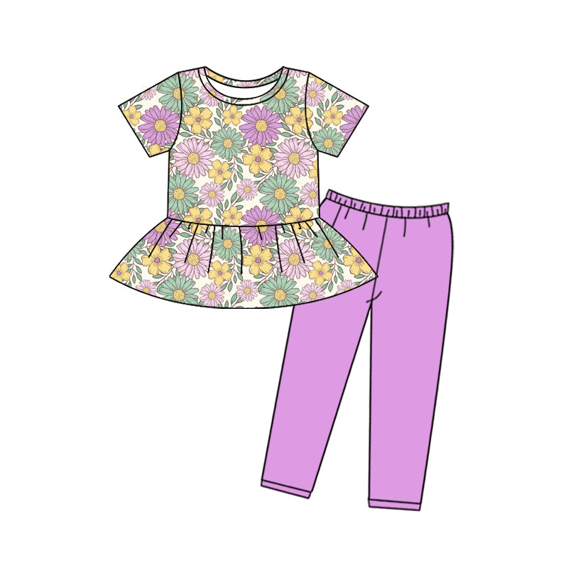 11.3 custom each style moq 5eta 4-6week Sibling Sister floral baby girls short sleeve pants sets 1 and easter girl short sleeve pants sets 2 match design