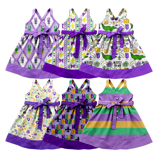 25.10.17 custom each style moq 5 eta 6-8week Sibling Sister mardi gras baby girl flying sleeve dress 6 match design