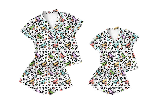 25.10.13 custom each style moq 5 eta 6-8week Sibling Sister dinosaur leopard short sleeve shorts sets and adult set match design