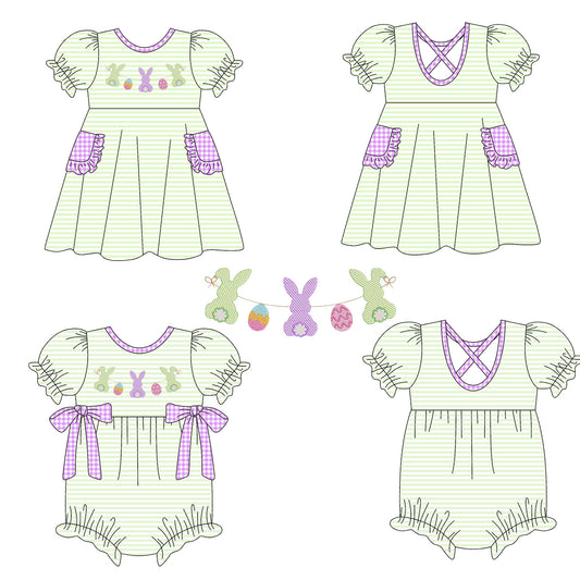 25.10.3 custom each style moq 8 eta 6-8week Sibling Sisters easter bunny baby girl short sleeve dress and rompers match family design