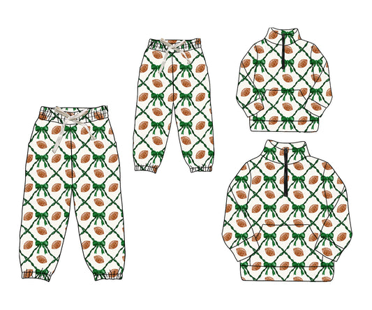 25.9.5 custom each style moq 5eta 4-6week Sibling Sister rugby bow baby long sleeve top and pant and adult top and adult pant match design