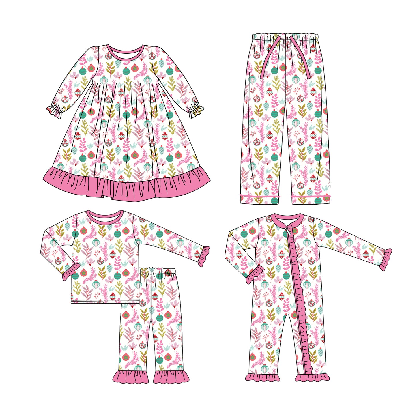 25.6.16 custom each style moq 5eta 4-6week Sibling Sisters Christmas baby girl long sleeve pants sets and romper and dress and adult pants match family design