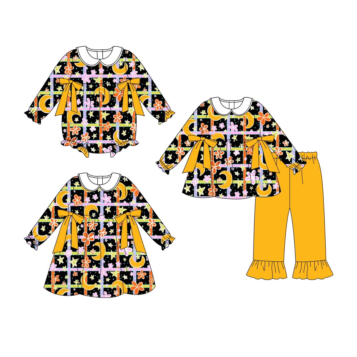 25.8.13 custom each style moq 5eta 4-6week Sibling Sisters baby girl long sleeve pants sets and dress and rompers match family design