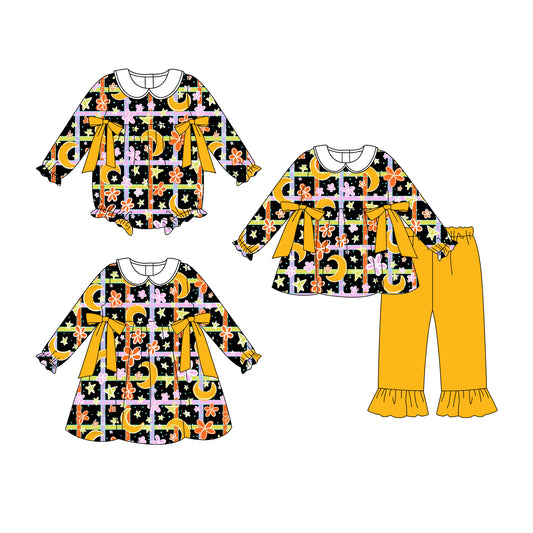 25.8.13 custom each style moq 5eta 4-6week Sibling Sisters baby girl long sleeve pants sets and dress and rompers match family design